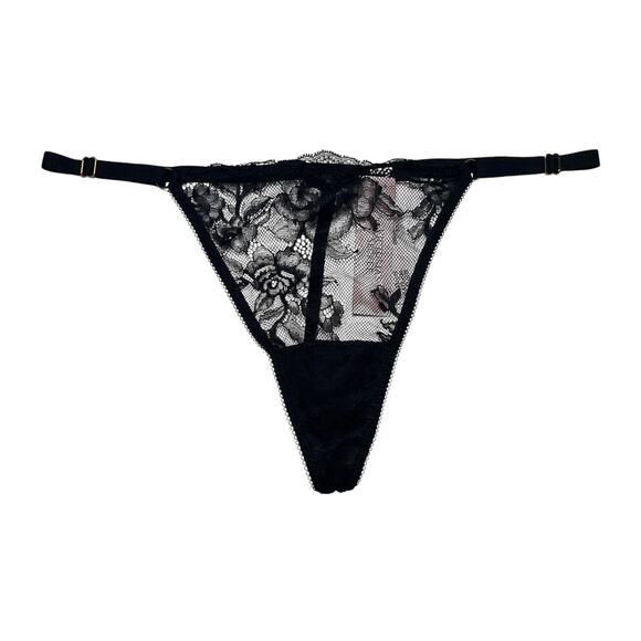 Victoria's Secret Rose Lace Adjustable V-String Panty Black Size Medium - Picture 1 of 2
